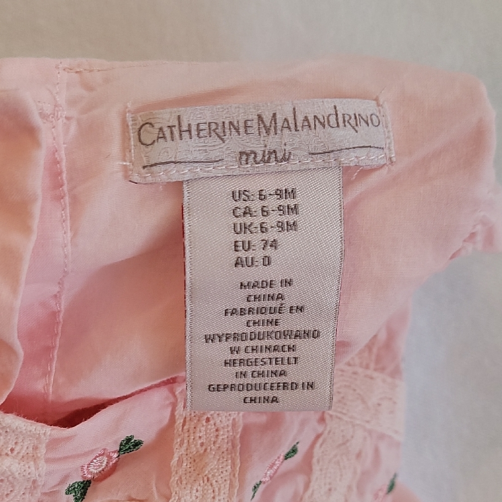 Catherine Malandruno 6-9M Pink Baby Dress with Embroidered Details - Picture 7 of 7